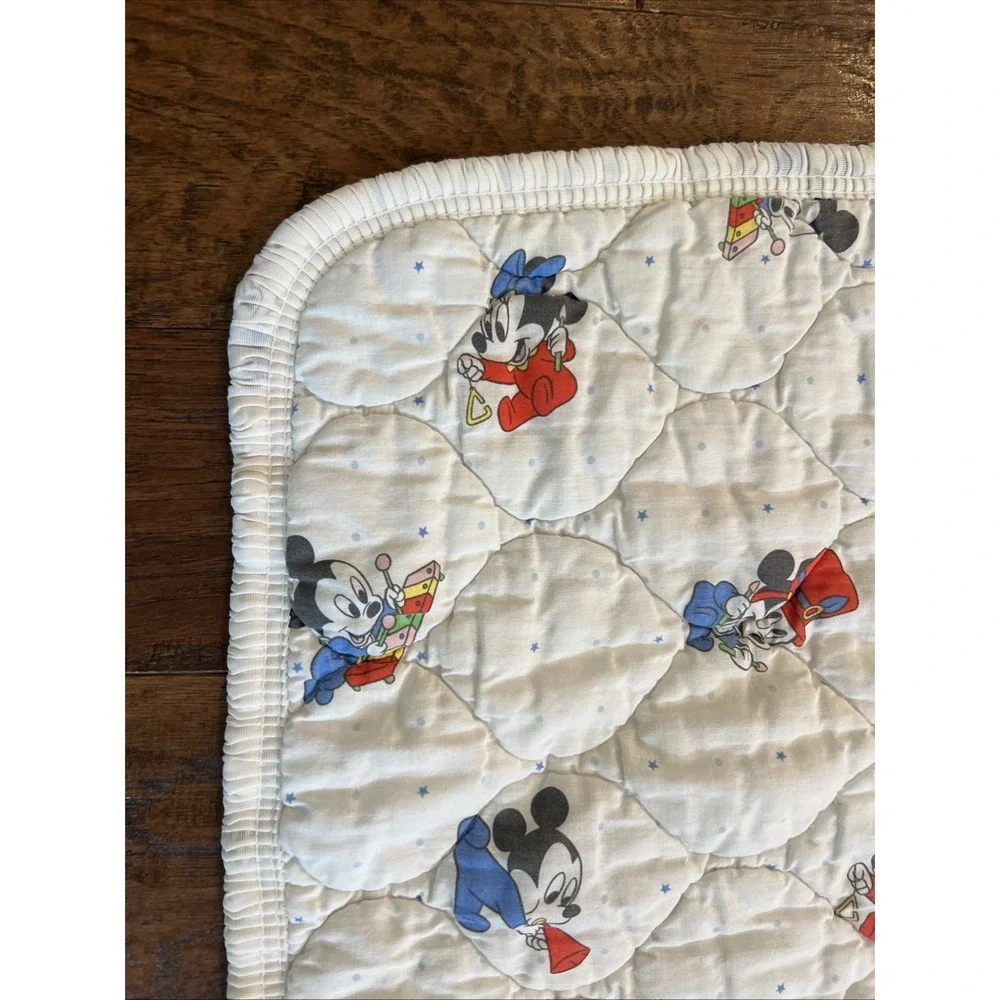 Vtg Disney Babies Mickey Quilted Crib Blanket Ruffled Edges 38.5 x 33